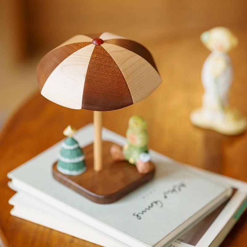 潮玩配件底座雨伞遮阳伞实木质创意桌面摆件微缩装饰创意可爱礼物