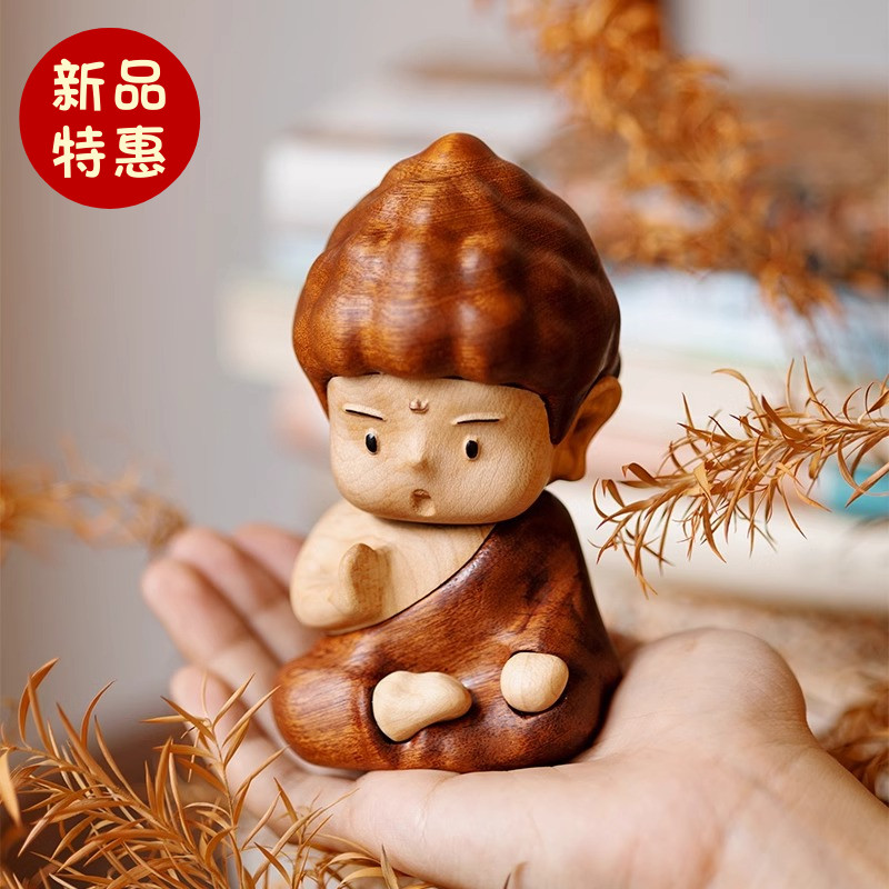 打坐小佛像解压小摆件原实木质桌面办公室神仙治愈保平安朋友礼物