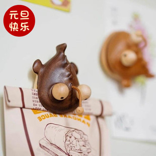 安康鱼食品封口夹冰箱贴磁吸多功能食品袋夹子封袋实木质可爱装 饰