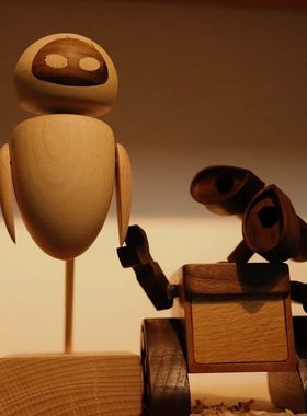 实木创意机器人瓦力伊娃家居桌面摆件可爱新婚礼物高档情人节礼品