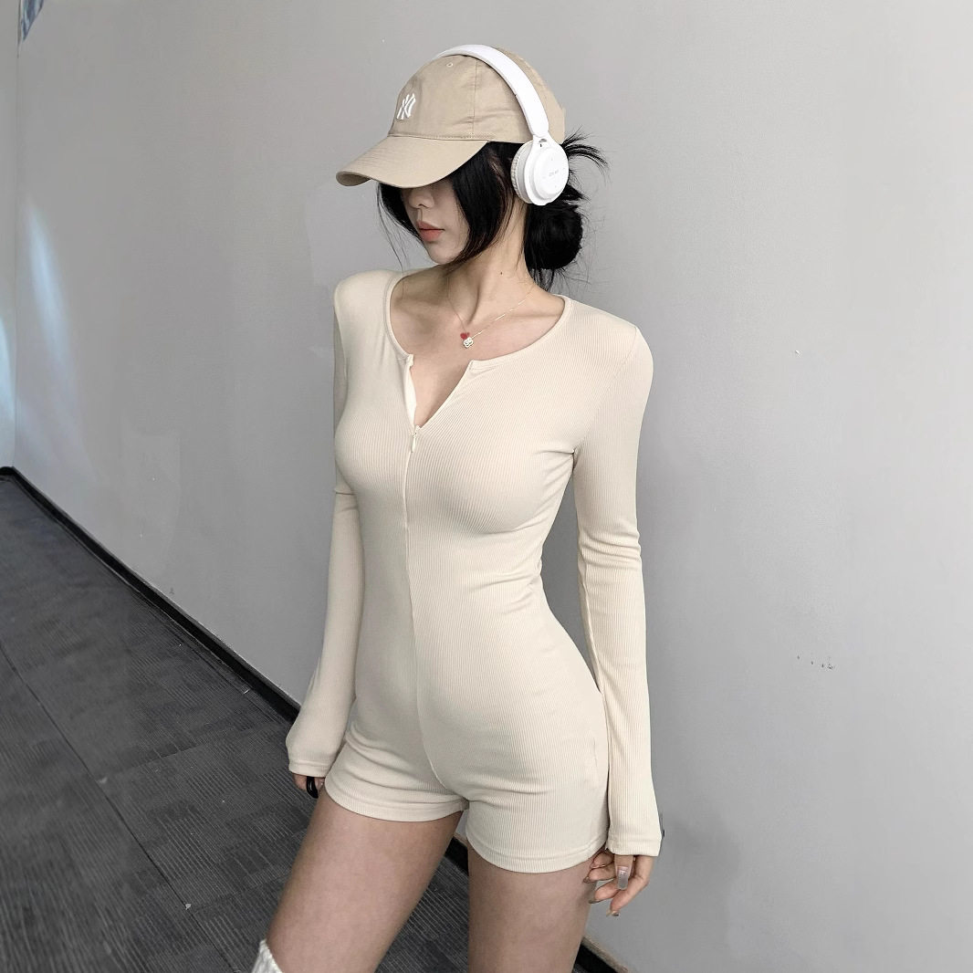 欧美ins辣妹圆领打底衫连体裤上衣女薄款内搭螺纹修身连体短裤子,女装/女士精品,连体衣/裤,淘宝优惠券,粉丝福利购,淘宝优惠卷