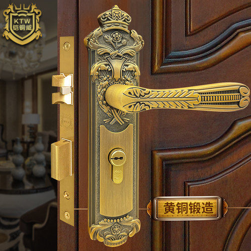 铠铜威欧式卧室对开门把手锁