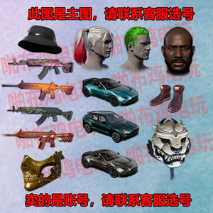 绝地求生成长武器小丑绿头双马尾黑人青龙万圣节齿轮马丁跑车账号