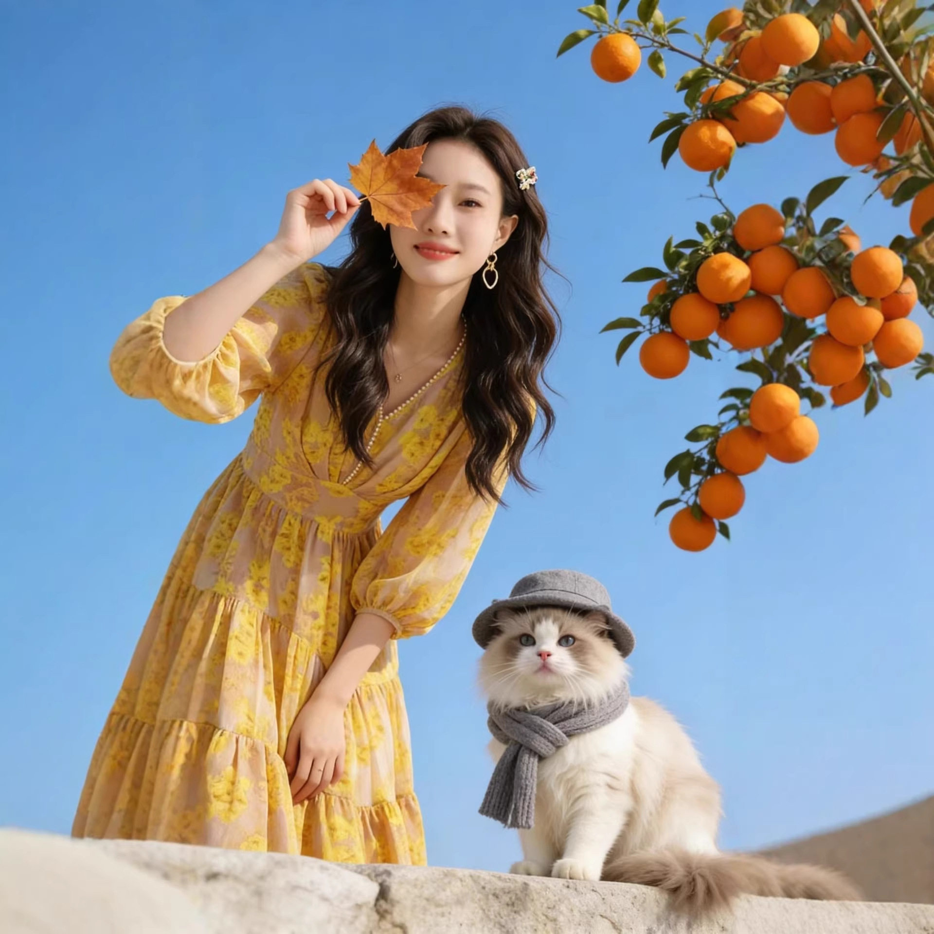 春秋雪纺碎花V领收腰A字连衣裙女