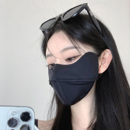 韩版防晒面罩女夏季防紫外线透气护眼角黑色口罩纯色遮阳防晒面纱