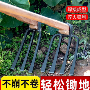 老式二齿锄头锰钢锻打挖地松土挖笋农用工具家用种菜多功能两齿耙