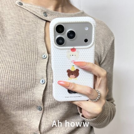 AHHOW卡通韩系波点涂鸦小熊适用苹果17promax手机壳iPhone17pro全包16promax可爱15防摔保护套14p女13新款