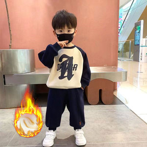 儿童运动套装新款洋气时髦宝宝童装秋冬加绒男童韩版休闲中大童