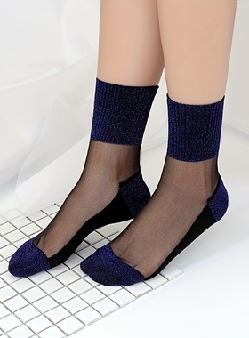 一双蓝色春夏薄款丝袜耐磨防勾丝轻薄透气女袜