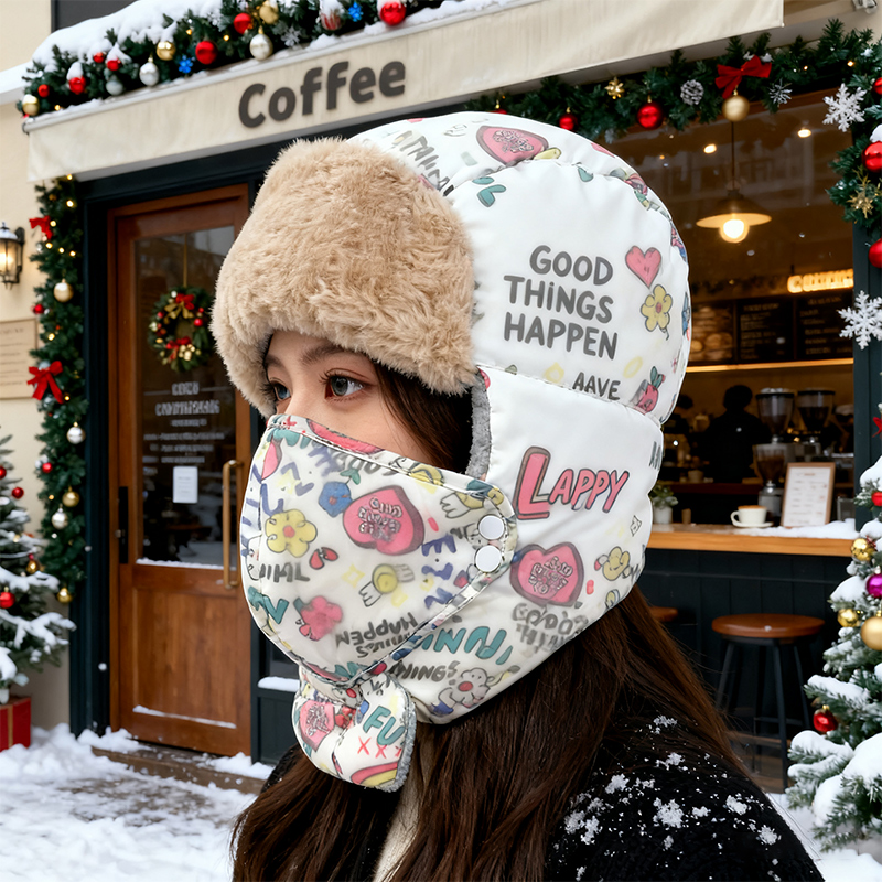 冬季帽子加绒加厚防风面罩保暖神器电动车骑行头套棉帽雷锋帽男女