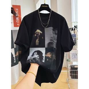 T恤女夏季 大版 男装 美式 时尚 印花宽松短袖 上衣体恤衫 2025新款 半袖
