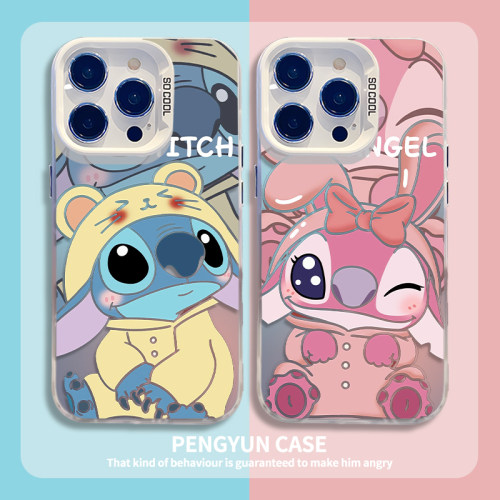 史迪仔安琪情侣镂空彩银手机壳