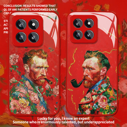 油画梵高适用小米15手机壳新款17Promax东北大花13红色14花棉袄12红米k90k80k70新年60k50男turbo4玻璃note11