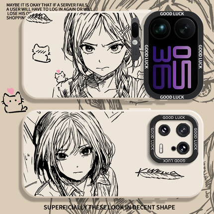 素描Kuroha欲语适用小米17promax手机壳note14线稿15二次元13红米k90k80k70k60k50k40/turbo4/civi5女12s套11