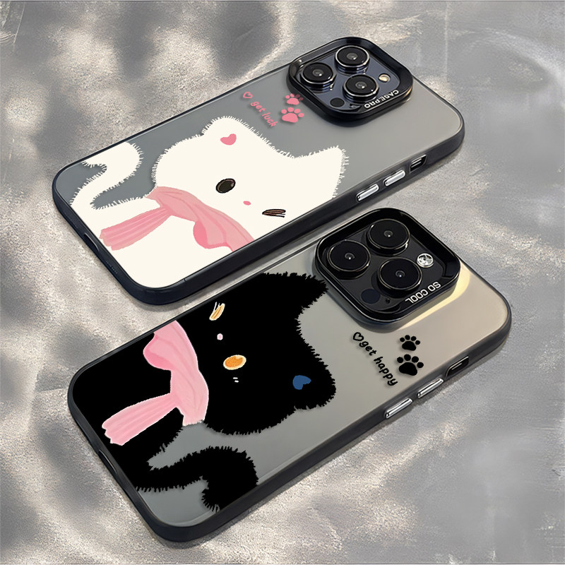 围巾情侣适用苹果17手机壳iPhone15promax黑白猫咪16小众13秋冬14新款11超好看12mini男女18高级xs感8plus/7p