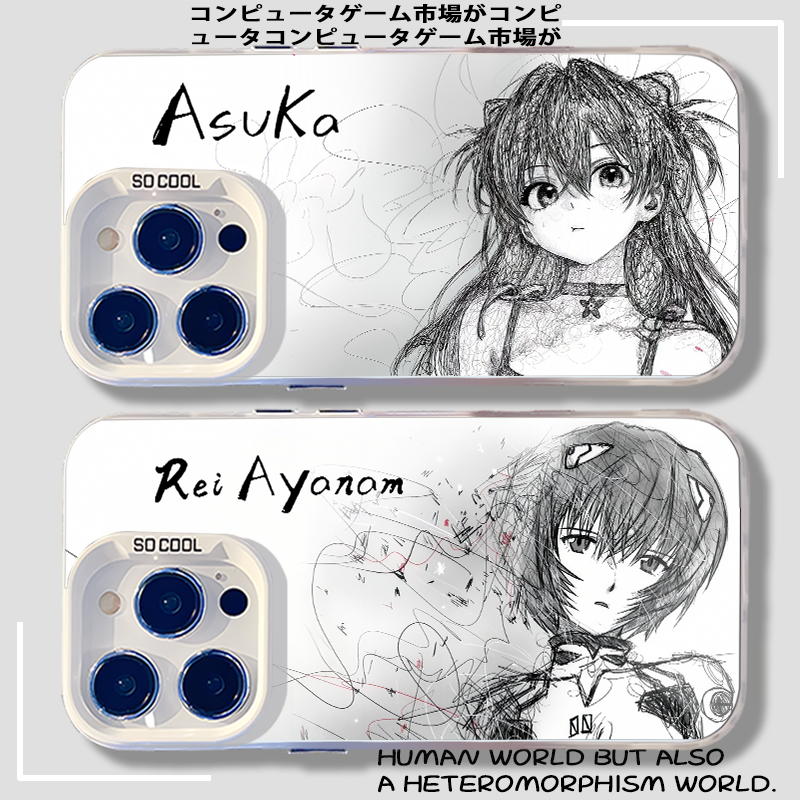 黑色素描线稿eva明日香手机壳