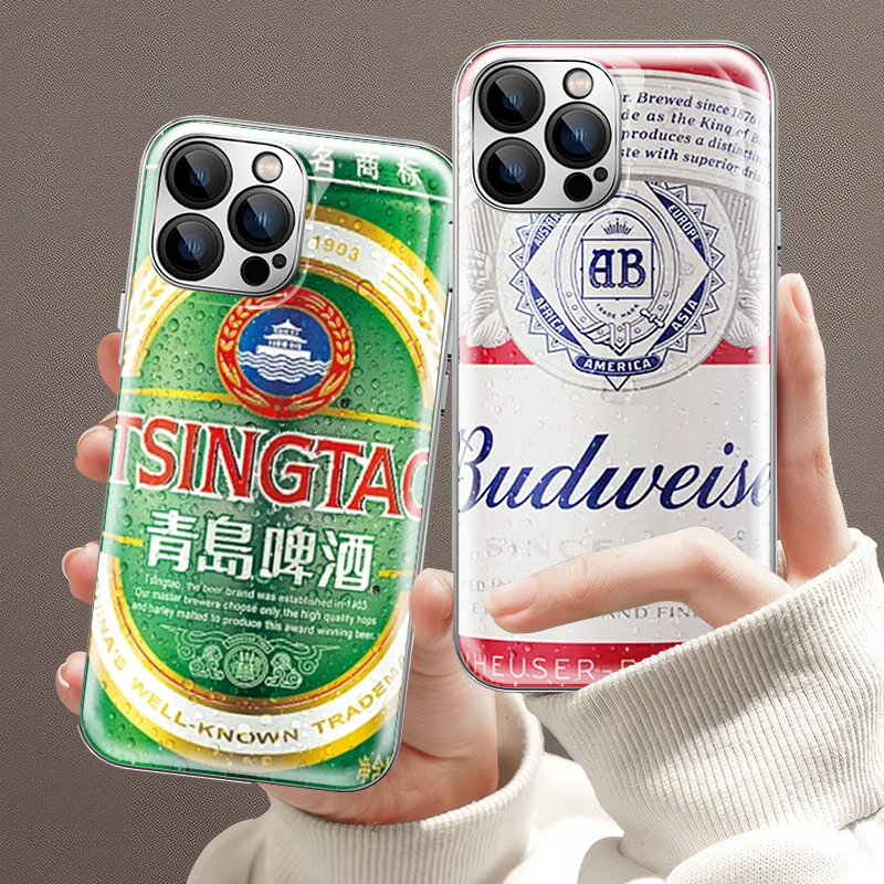 夏日啤酒手机壳适用苹果16青岛iphone15promax百威14plus雪花13mini哈尔滨12搞怪11夏天x乌苏8纯生xr水凝17/7