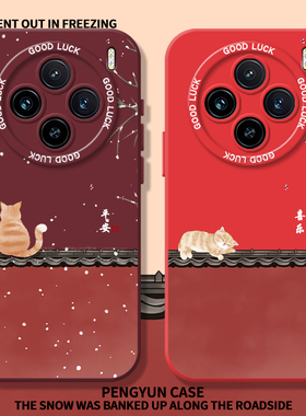 红墙橘猫适用vivox300手机壳x200pro猫咪x100古风s30s20秋冬s19s18红色x90本命年x80x70x60新年s17情侣s16s15