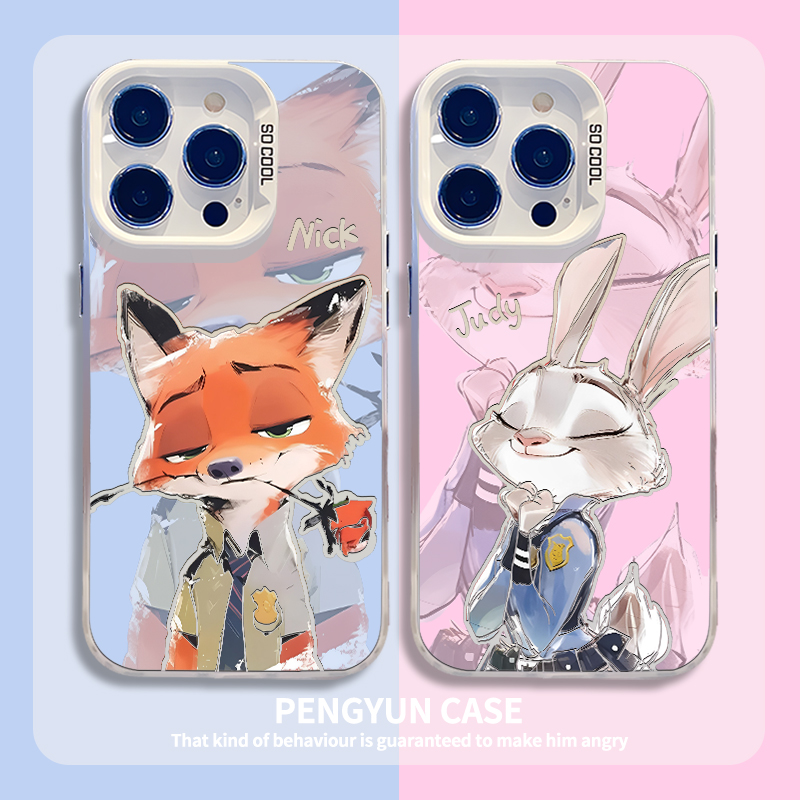 尼克朱迪情侣镂空彩银手机壳