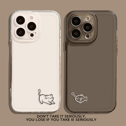 线条猫咪鱼透明手机壳适用小米