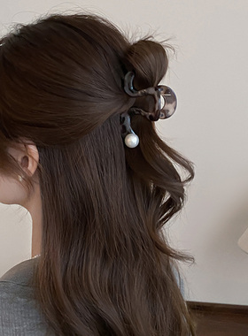 复古气质小众设计几何珍珠发夹女2025新款中号半扎抓夹时尚鲨鱼夹