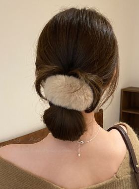 温柔气质水貂毛毛绒发夹女秋冬后脑勺半扎一字夹盘发横夹bb夹发卡