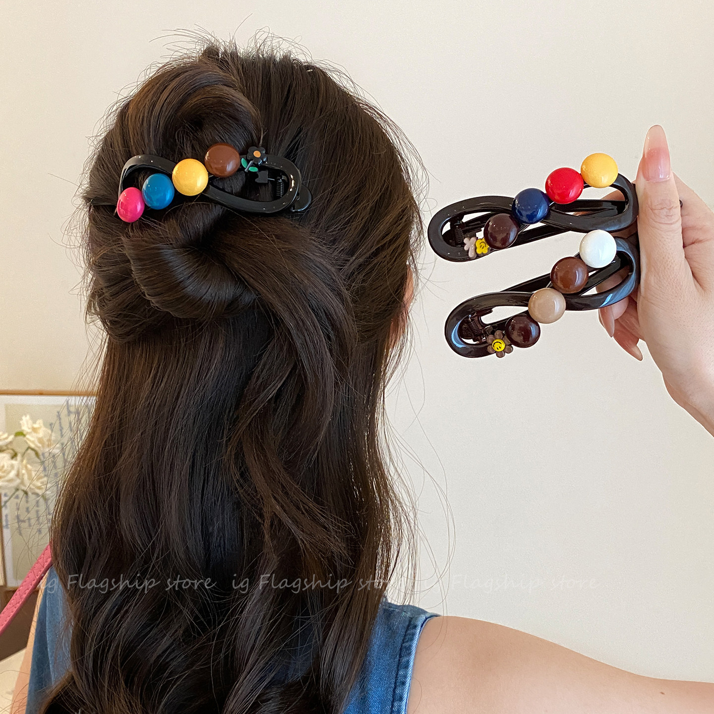 糖豆暴击~可爱彩色圆珠扭扭夹女高级感后脑勺发夹发量大一字抓夹