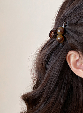 复古气质琥珀色樱桃小抓夹女简约百搭半扎发夹时尚侧边刘海鲨鱼夹