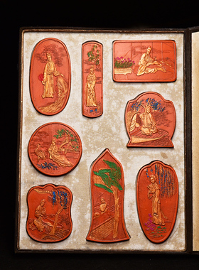 匠心非遗徽州曹素功墨厂采用老墨版制《仕女图》收藏墨块文房四宝收藏送礼书法绘画朱砂彩墨条墨锭套装徽墨