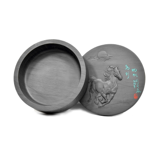 国家非遗5寸带盖歙砚马到成功天然原石墨条砚毛笔书法套装学生初学安徽黄山歙砚台端砚老坑储藏墨汁文房四宝