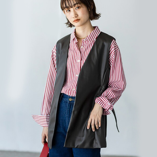 精品日单 THE*K女款全棉中条纹长款纯色翻领衬衫小众贵牌宽松衬衣