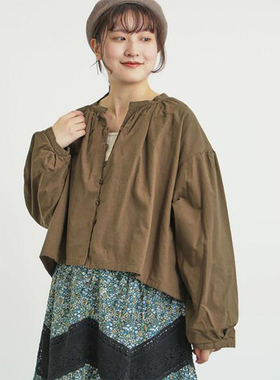 26精品日单早春S家宽松长袖口袋薄款外套森系褶皱内衬夹克女上衣