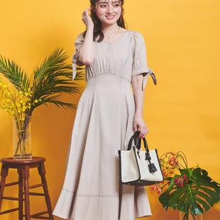 侧缝拉链套头裙口袋V领连衣裙 25精品日单贵牌甜美连衣裙高腰修身