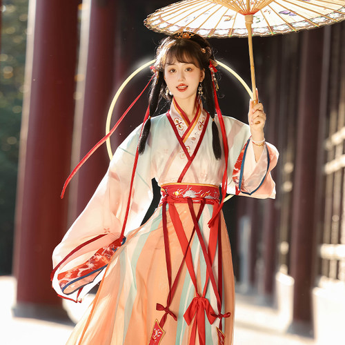 鱼跃龙门君莫晚原创魏晋风汉服交领外套破裙夏季女2024新款