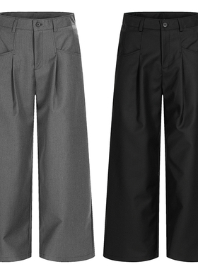 美式复古设计感压褶cleanfit直筒休闲裤男女宽松百搭垂感西装裤子