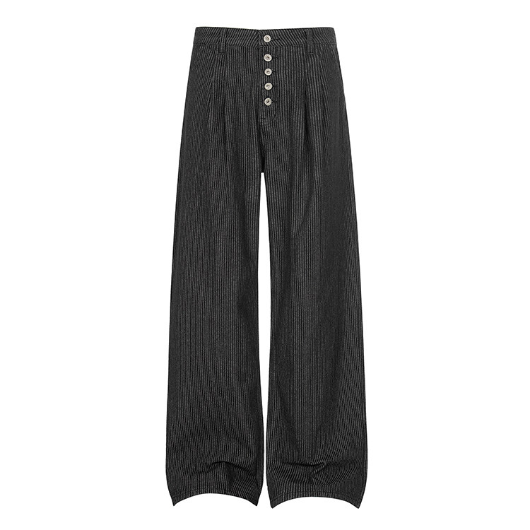 美式复古五连扣双褶皱牛仔西裤