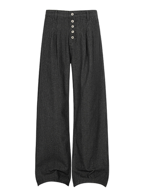 美式复古五连扣双褶皱A字直筒牛仔西裤男女cleanfit条纹阔腿裤子