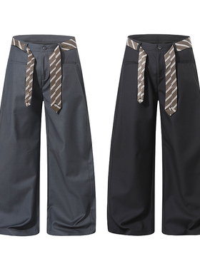 美式复古领带飘带弯刀休闲西裤男女小众设计感百搭宽松垂感阔腿裤