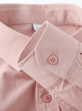 温柔气质粉！简约重磅长袖衬衫男女同款通勤休闲纯色外套开衫衬衣