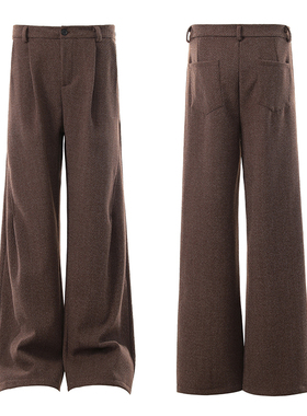 美式复古美拉德加厚呢料直筒西装休闲裤男宽松垂感cleanfit阔腿裤