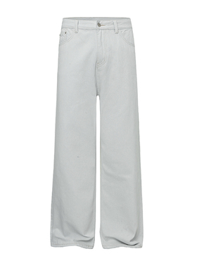 美式复古白色纯棉牛仔裤男女宽松显瘦cleanfit休闲直筒阔腿长裤子