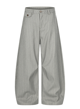 美式复古老钱风条纹弯刀西裤男女宽松休闲慵懒垂感cleanfit阔腿裤