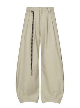 美式复古褶皱垂感弯刀直筒西裤男女cleanfit宽松休闲阔腿裤镰刀裤