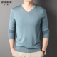 毛T恤鸡心尖领毛衣含桑蚕丝羊毛打底衫 V领薄款 春秋长袖 男士 针织衫