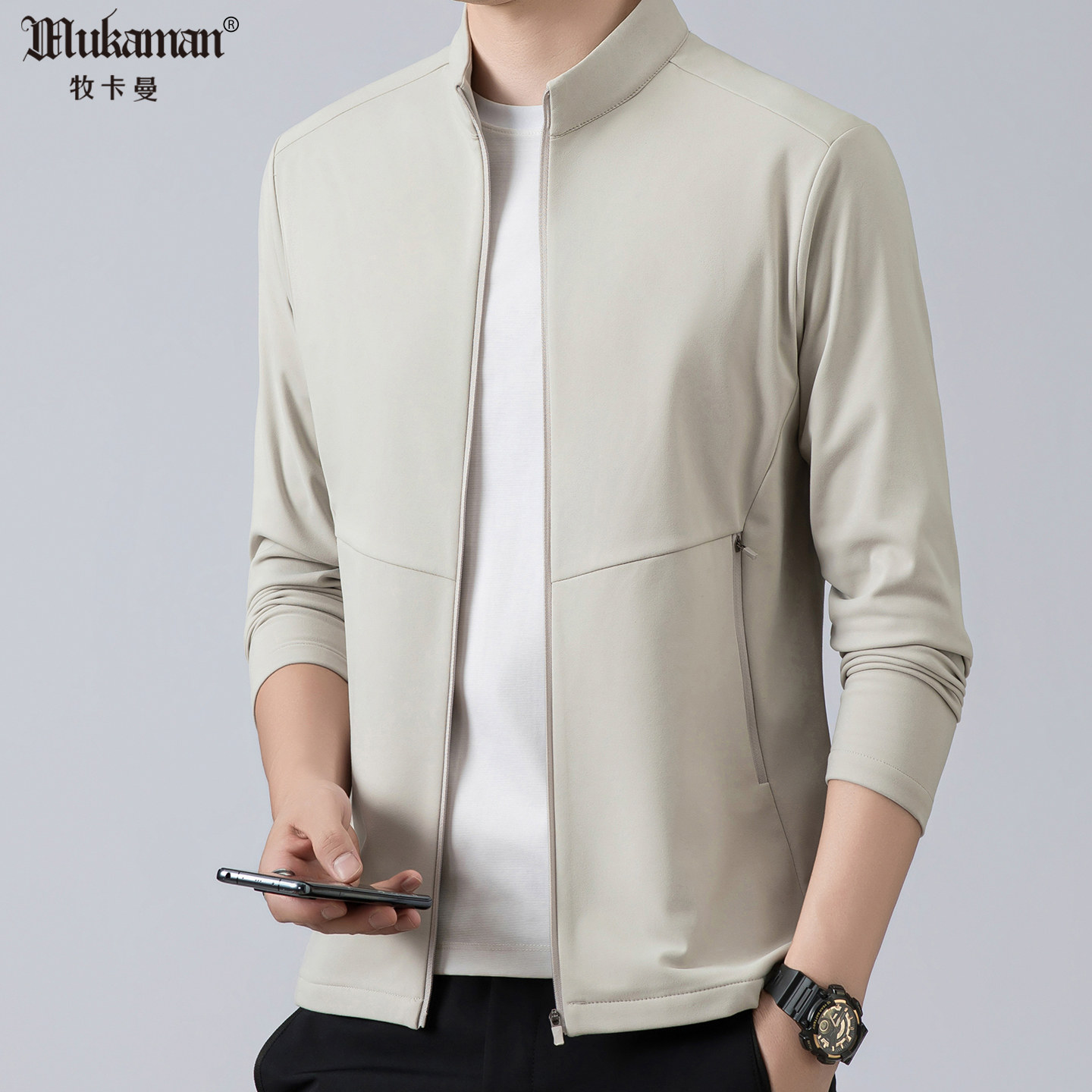 中青年立领拉链开身夹克2025款户外运动薄绒外套弹力修身保暖外衣,男装,夹克,淘宝优惠券,粉丝福利购,淘宝优惠卷