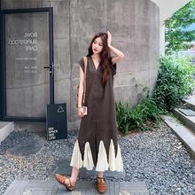 法式复古慵懒风松弛感拼接连衣裙女夏季新款独特绝美休闲长裙