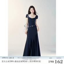 短袖方领连衣裙女夏季新款法式气质收腰显瘦长裙子