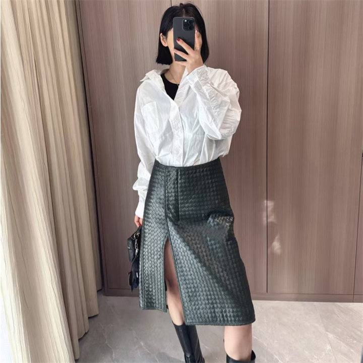 韩版小羊皮定制侧开叉重工艺编织修身高腰显瘦小A字包臀长半身裙,女装/女士精品,半身裙,淘宝优惠券,粉丝福利购,淘宝优惠卷