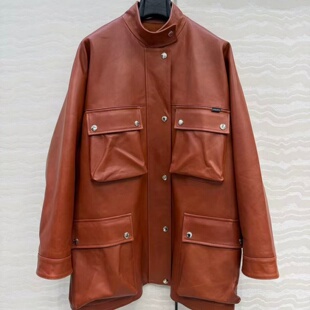 男女同款廓形进口新西兰油蜡小羊皮机车夹克H版型长款皮衣外套女