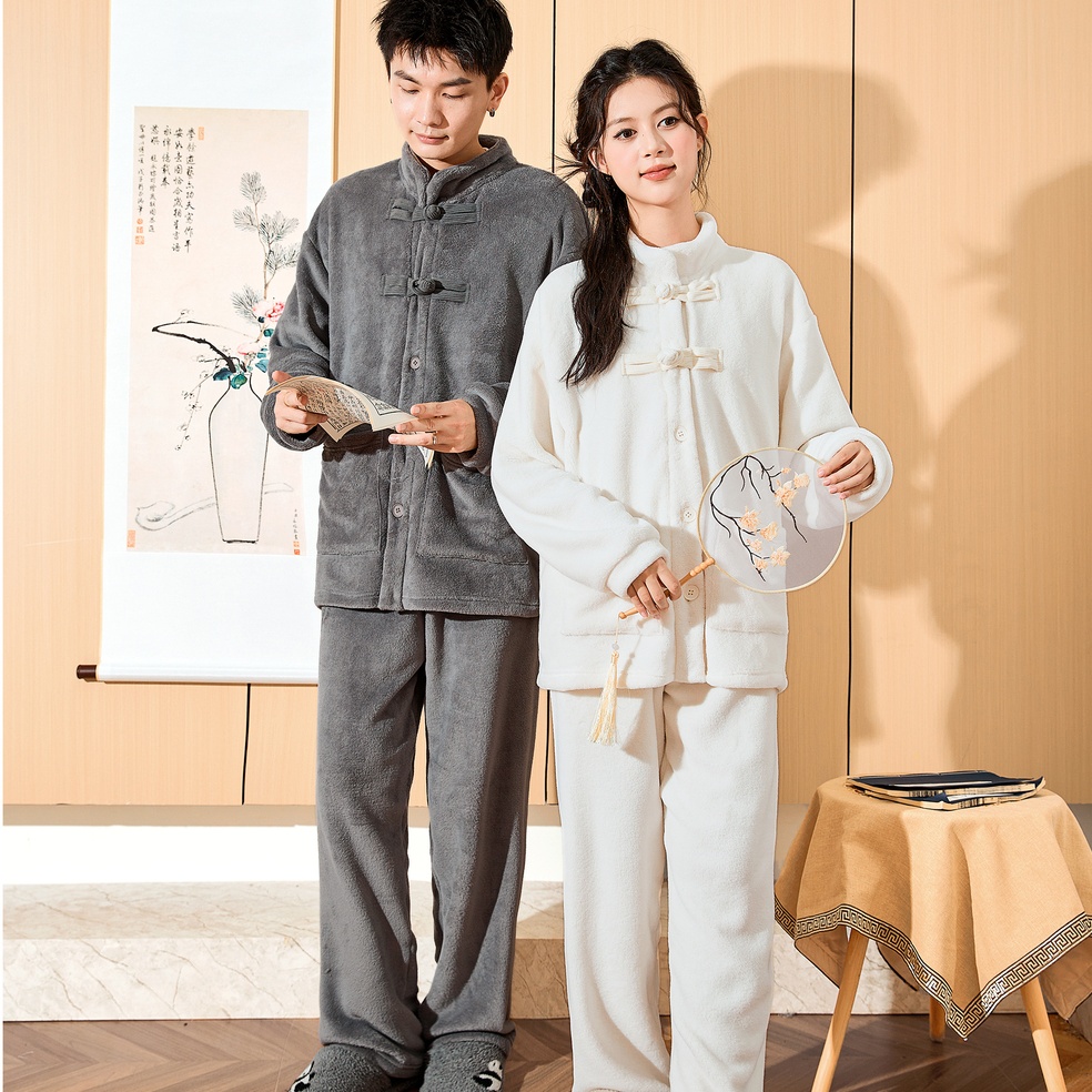 唐S家秋冬季新款情侣新中式家居服套装情侣款保暖可外穿睡衣